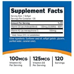Alternative view of Nutricost Vitamin D3 & K2 5000 IU, 100MCG MK-7 Complex.  For Bone Support & Promotes Cardiovascular, Arterial Health,   120 Softgels |4 Months Supply|                                  Exp:  03/2029