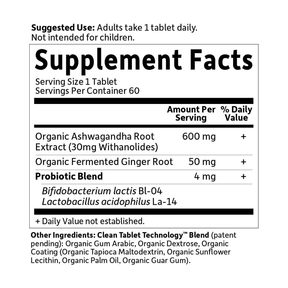 Garden of Life Organic Ashwagandha with Probiotics & Ginger. Adaptogen For Stress, Mood & Energy Support, 60 Tablets. Exp: 08/2027 - Image 3