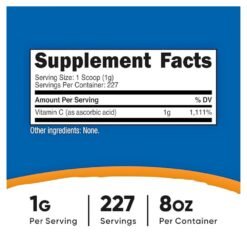 Alternative view of Nutricost Ascorbic Acid Powder (Vitamin C), 1000MG. For Antioxidant, Immune, Collagen Support, 227G.                                                                   Exp: 02/2029