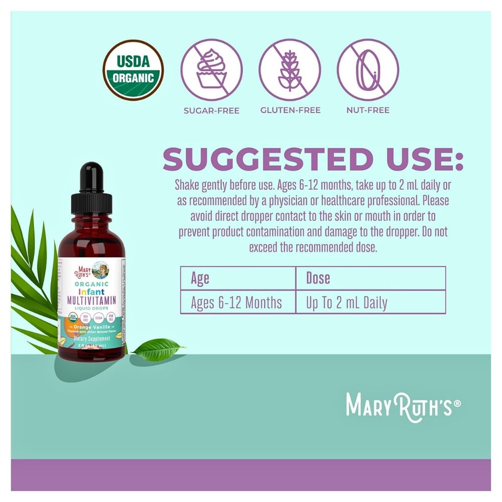 Mary Ruth's Organics Liquid Drops Multivitamin for Infants 6-12 Months. Gentle Nutrition, Immune Support For Growing Babies , 60mls Exp: 11/2027 - Image 2