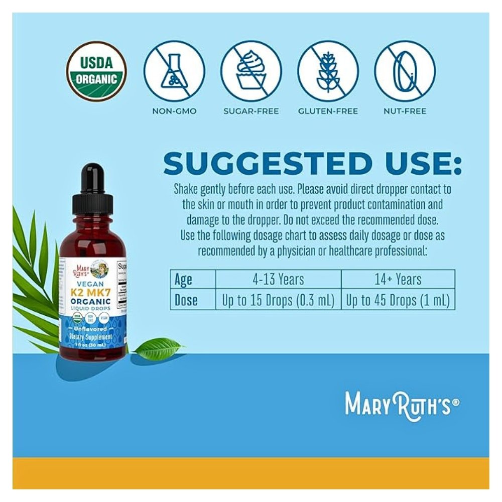 Mary Ruth’s Organic Vitamin K2, MK7 Liquid Drops for Adults & Kids. For Bone Health & Calcium Absorption Exp: 01/2028 - Image 3