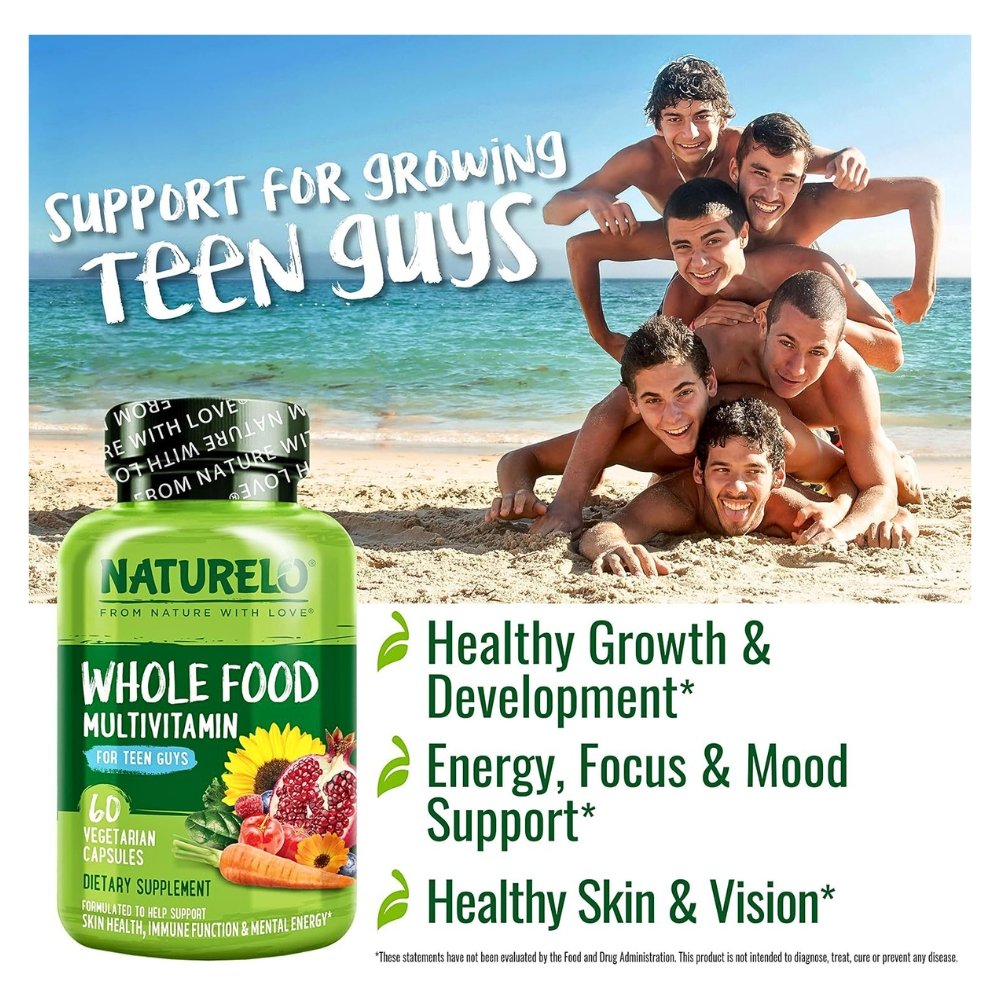 Naturelo Teen Boys Multivitamin From Organic Whole Food With Activated Methylfolate, MethylB12. To Boost Immunity, Energy & Skin Health -60 Capsules Exp: 01/2028 - Image 3