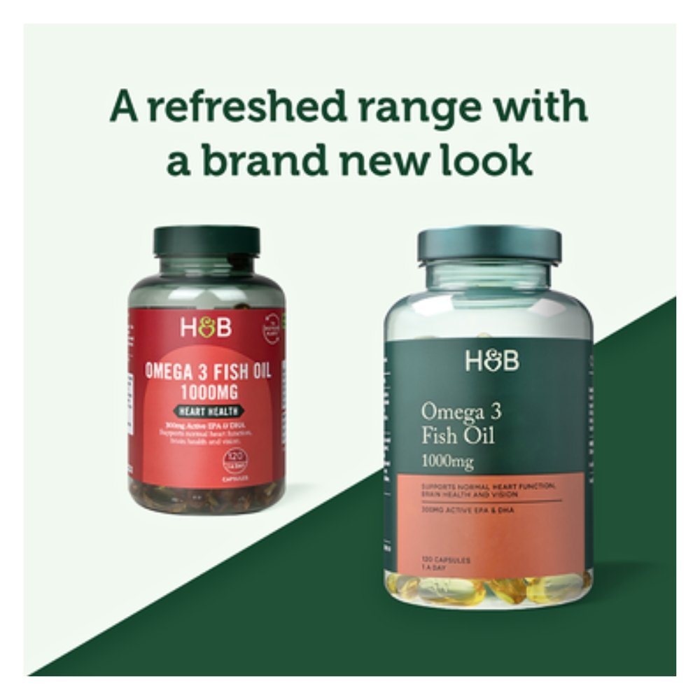 Holland & Barrett (H&B) Omega-3 Fish Oil, 1000mg. For Heart Function, Brain Health and Vision- 120 Capsules - Image 3