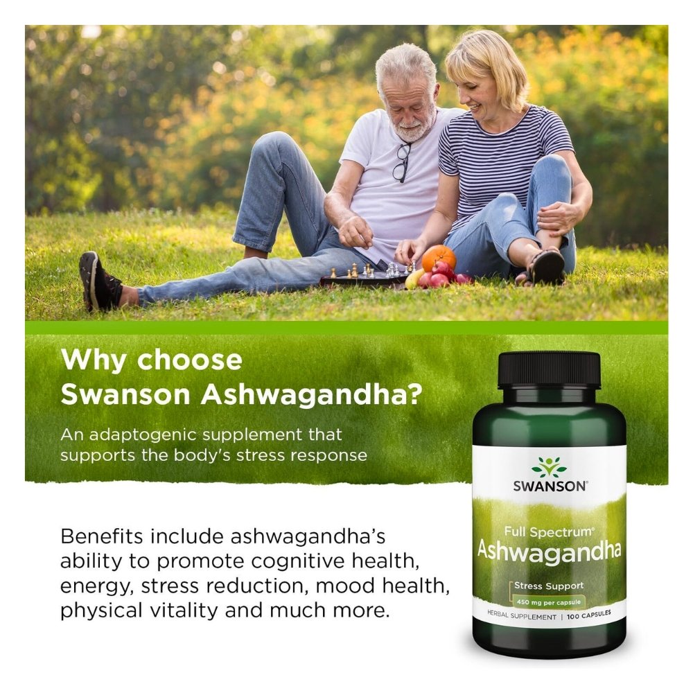 Swanson Full Spectrum Ashwagandha, 450MG. Natural Stress, Energy, Sleep & Immune Support, 100 Capsules Exp: 02/2029 - Image 3