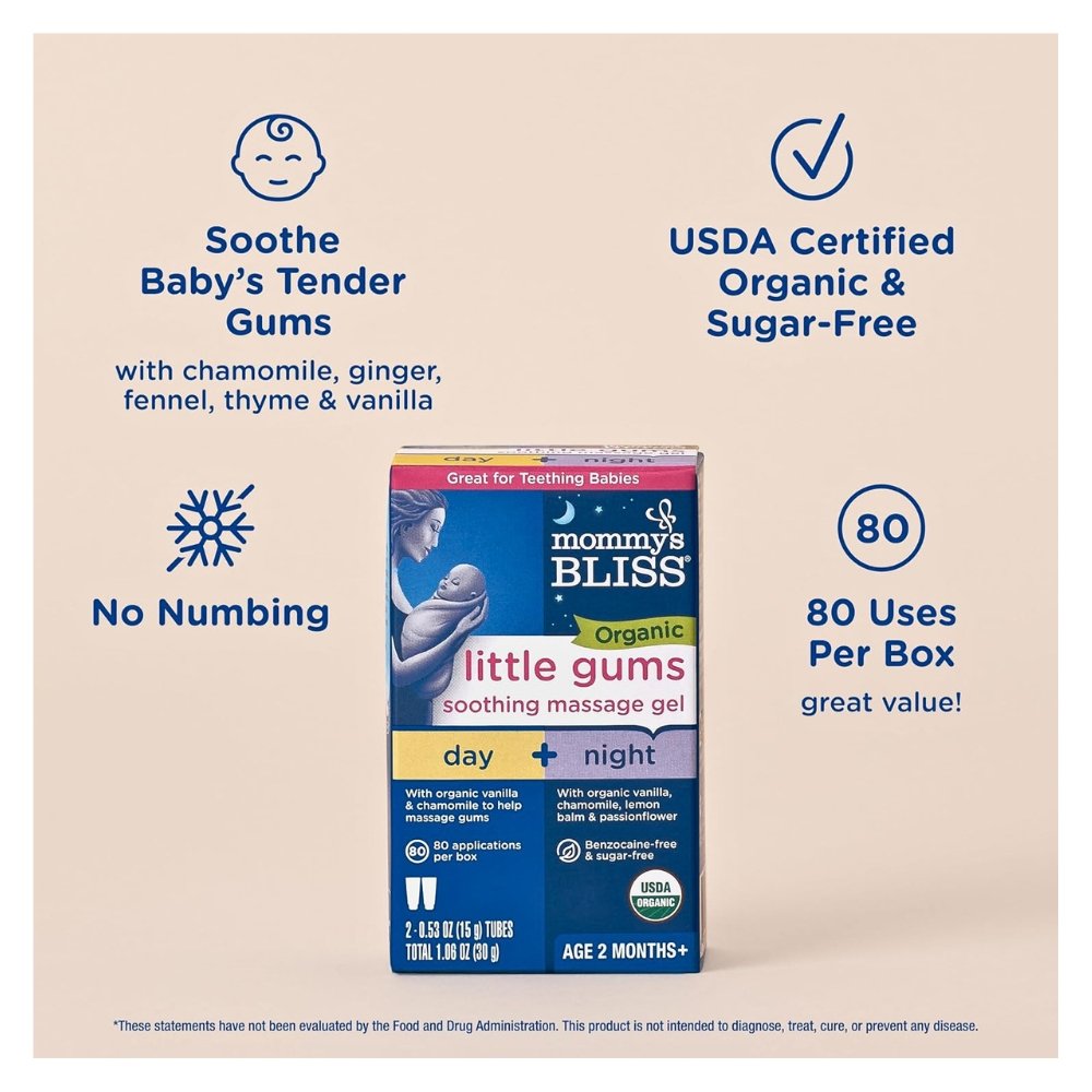 Mommy's Bliss Organic Little Gums Soothing Massage Gel, Day & Night Combo, Great for Teething Babies, Age 2 Months+, Sugar Free, Mild & Sweet Flavor, 2 *15ml Tubes Exp: 11/2027 - Image 3