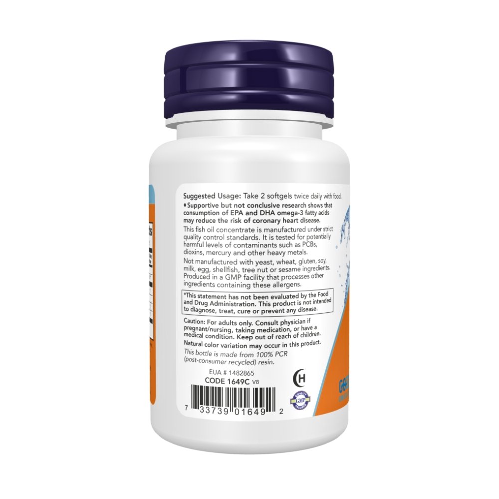 Now Foods Burpless Omega 3 Fish Oil, 180 EPA/120 DHA. Support For Heart, Brain, Eye & Optimal Wellness, 100 Softgels Exp: 11/2029 - Image 3