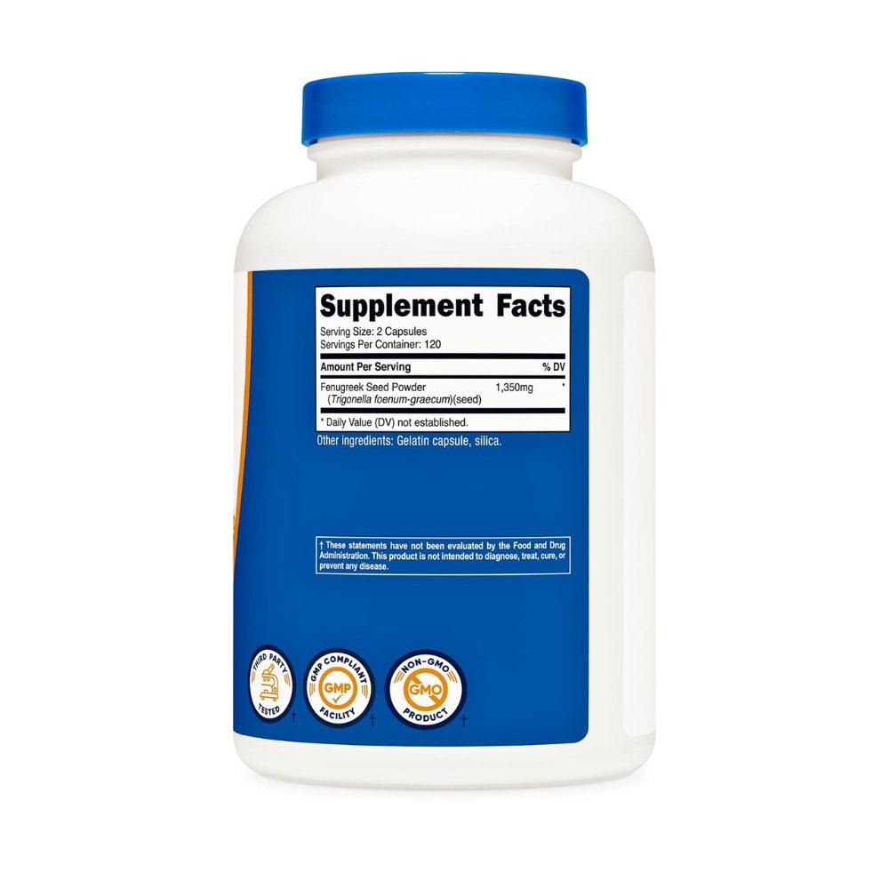 Nutricost Fenugreek Seed, 1350mg. For Hormonal, Lactation, Weight loss Support. 240 Capsules Exp: 12/2028 - Image 4