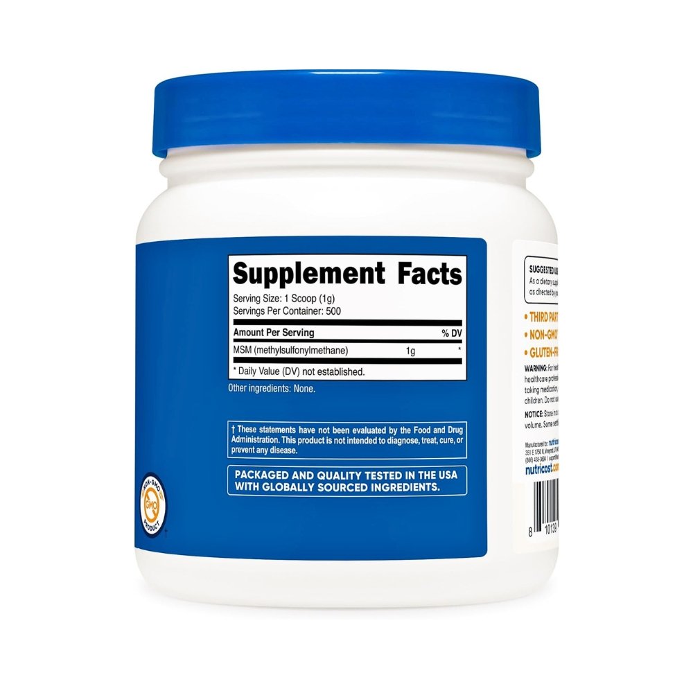 Nutricost Pure MSM Powder For Men & Women, 3000MG. Supports Hair, Skin, Nails, Joint Health, & Mobility, 500G. Exp: 12/2028 - Image 4