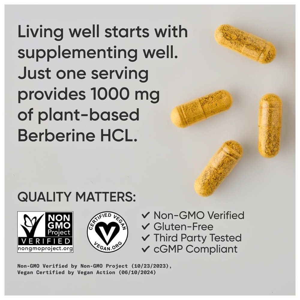 Sport Research Plant Based Berberine 1000mg. For Metabolic Health, Blood Sugar Control-60 Capsules - Image 3