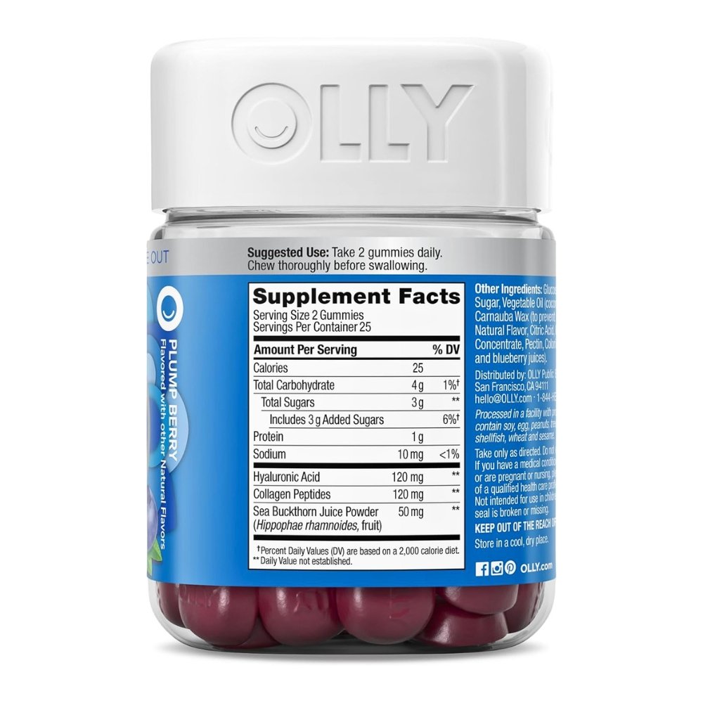 OLLY Glowing Skin With Hyaluronic Acid, Collagen Peptides, Sea Buckthorn, For Hydrated, Youthful, Glowing Skin, 50 Gummies, Plump Berry Flavor, Exp: 06/2027 - Image 4