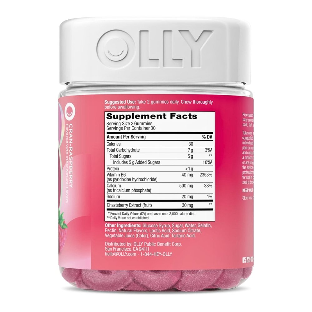 OLLY Period Hero Gummies, With Chasteberry, Vitamin B6, Calcium. PMS, Menstrual Pain Support, Cran-Raspberry Flavor, 60 Count Exp: 02/2027 - Image 4