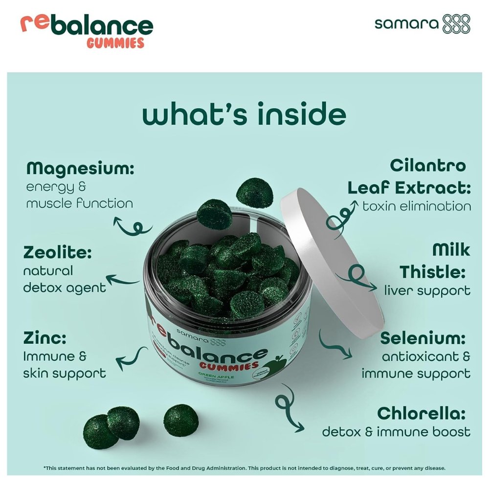Samara Rebalance Zeolite & Chlorella Detox for Kids & Adults, Gentle Daily Toxin Cleanse For Heavy Metals, Environmental Toxins , 60 Green Apple Exp: - Image 5