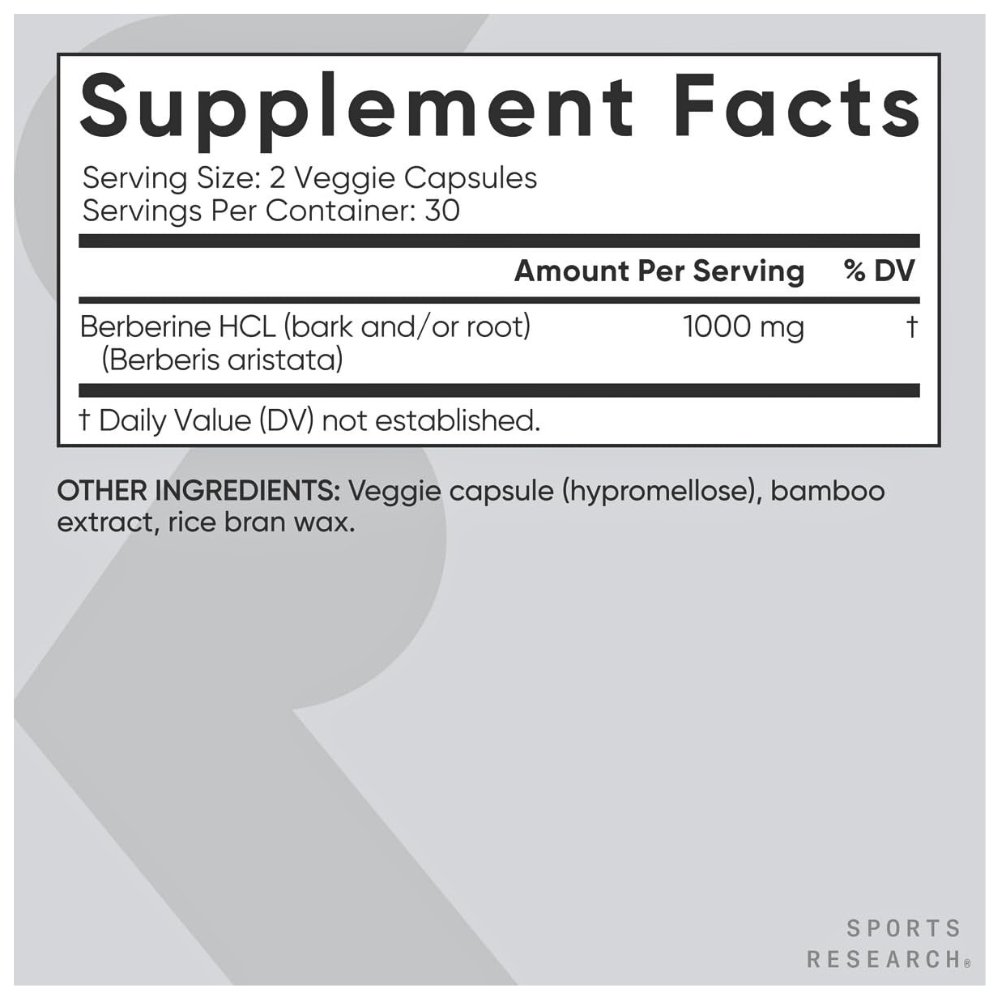 Sport Research Plant Based Berberine 1000mg. For Metabolic Health, Blood Sugar Control-60 Capsules - Image 4