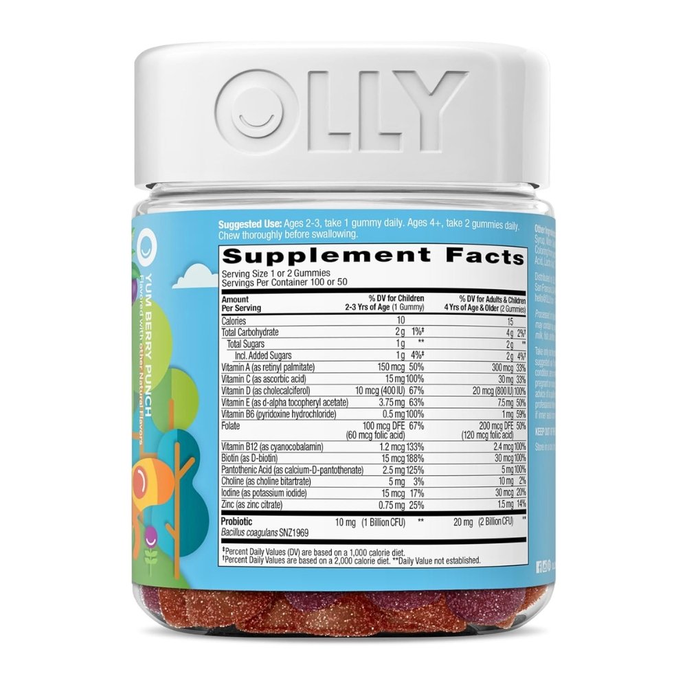 OLLY Kids Multivitamin & Probiotics. For Digestive, Growth & Immune Support, 100 Chewable Gummies, Berry Flavored. |3+ Months Supply| Exp: 07/2027 - Image 5