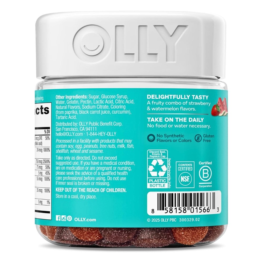 OLLY Teen Girl Multi Gummy, With 15 Essential Vitamins. For Healthy Skin & Immune Support, Berry Melon Flavor, 70 Count, Exp: 05/2027 - Image 5