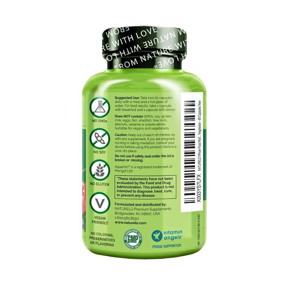 Naturelo Teen Boys Multivitamin From Organic Whole Food With Activated Methylfolate, MethylB12. To Boost Immunity, Energy & Skin Health -60 Capsules Exp: 01/2028 - Image 5