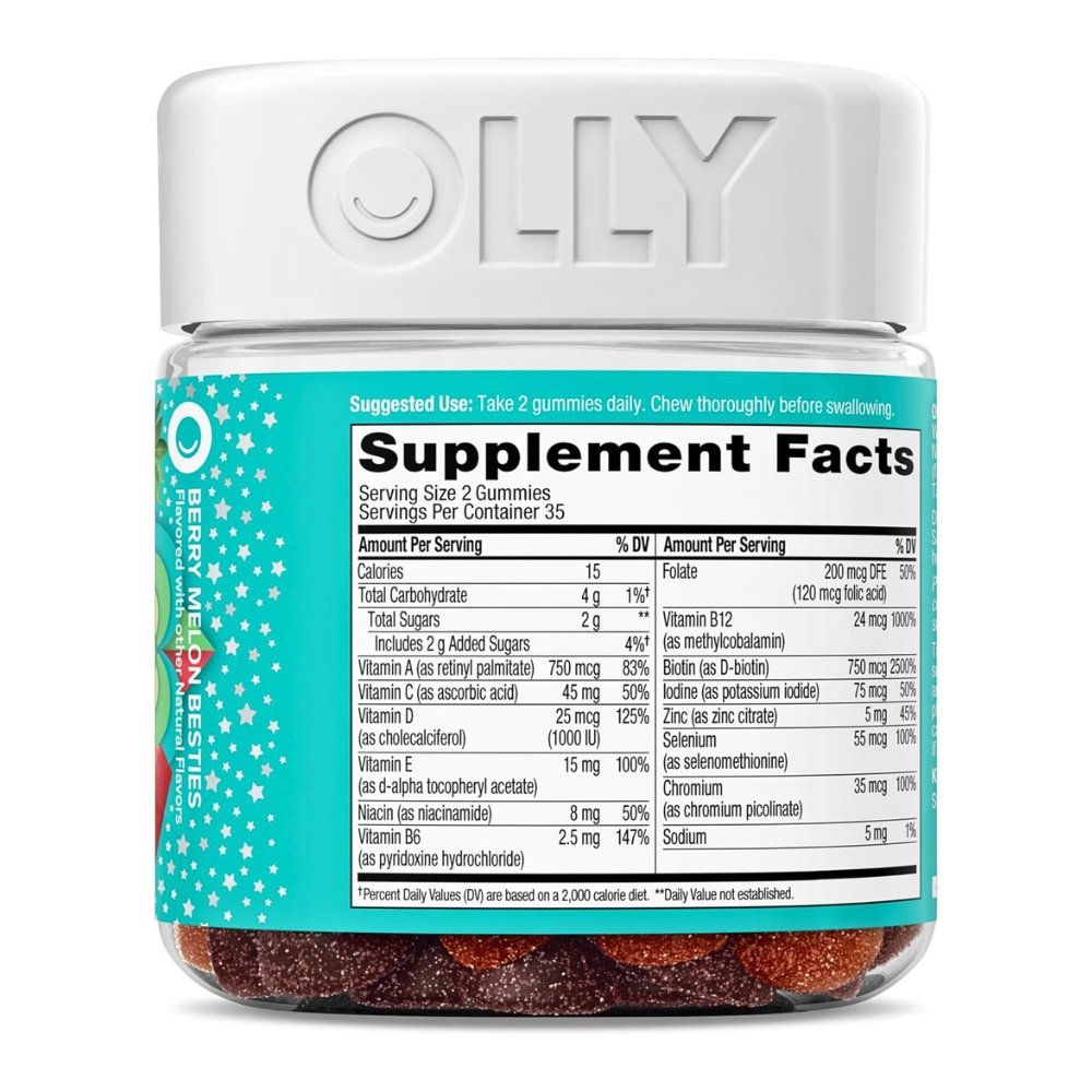 OLLY Teen Girl Multi Gummy, With 15 Essential Vitamins. For Healthy Skin & Immune Support, Berry Melon Flavor, 70 Count, Exp: 05/2027 - Image 6
