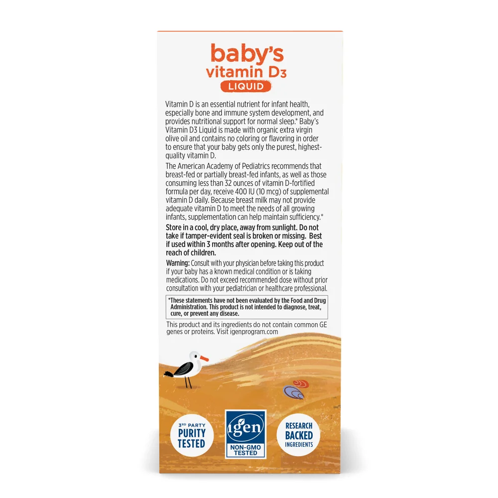 Nordic Naturals Baby’s Vitamin D3, Unflavored 400 IU Vitamin D3. For Healthy Bones, Immune System Support, Normal Sleep Rhythms Exp: 02/2028 - Image 3