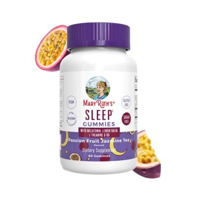 Mary Ruth's Natural, Melatonin Free, Sleep Gummies With Theanine, Lemon Balm Leaf, Chamomile.  Relaxation & Sleep Support, Stress Relief . Vegan & Gluten Free.   60 Count            Exp: 02/2027