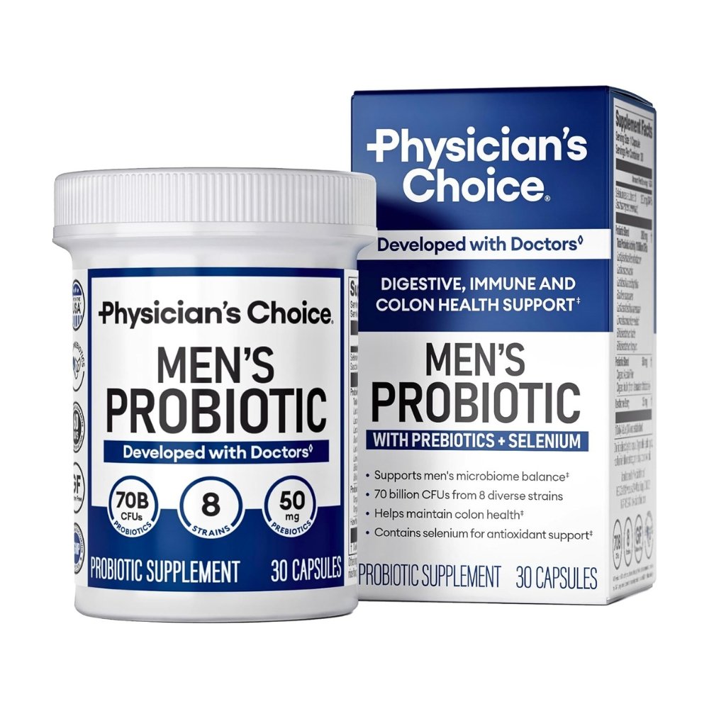 Physician's Choice Probiotics & Prebiotics For Men, 70 Billion CFU With Selenium & Organic Prebiotics. Supports Digestive Health, Microbiome, Colon, & Immune Health, 30 Count Exp: 09/2027