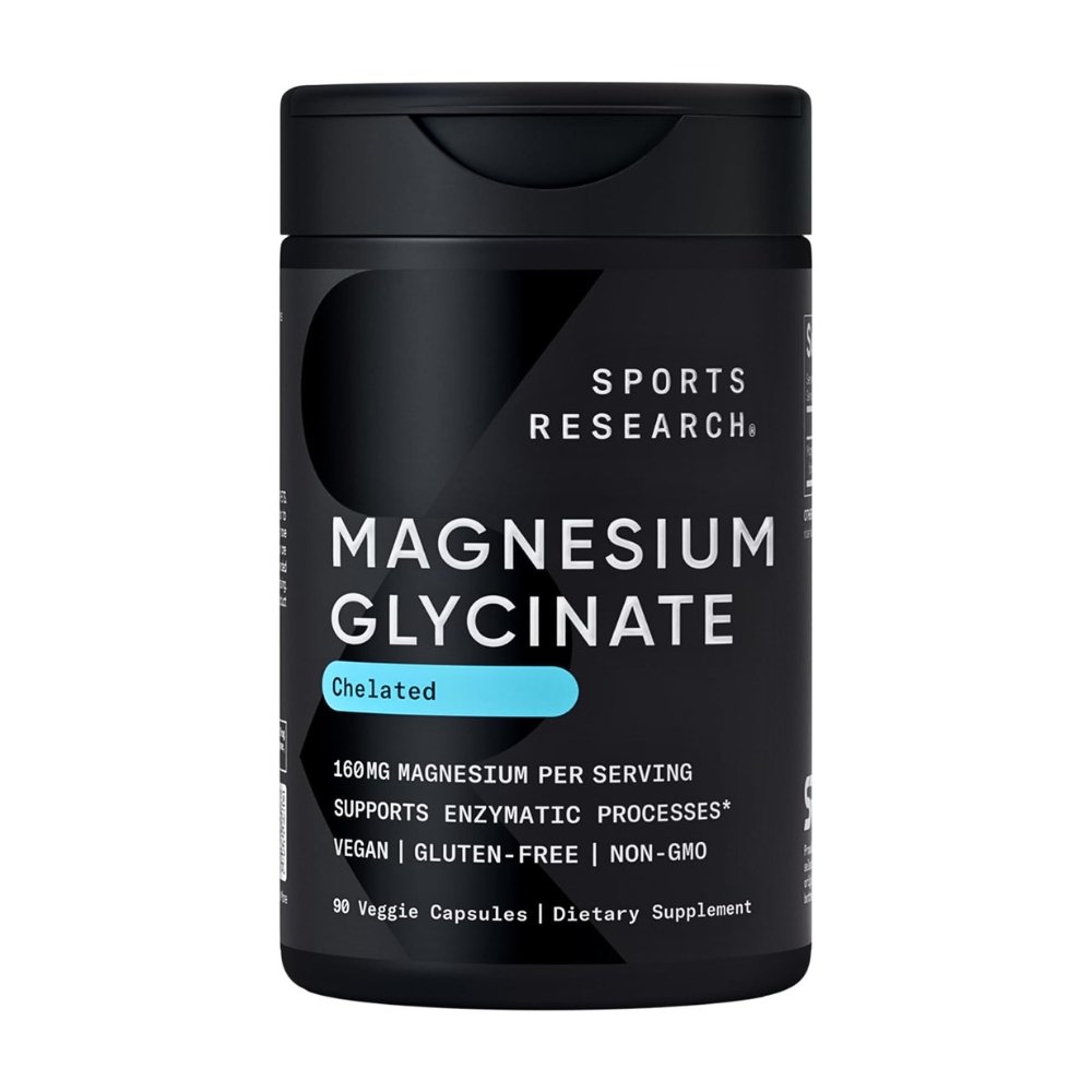 Sports Research Magnesium Glycinate, 160MG. For Blood Pressure Control, Restful Sleep, Bone Health, 90 Softgels. Exp: 12/2028