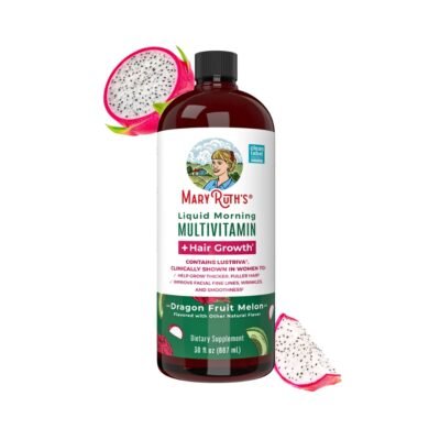 Mary Ruth's Liquid Multivitamin With Lustriva & Biotin 10000mcg. For Thicker Hair, Smoother Skin & Fewer Wrinkles,  Dragon Fruit.   450mls,                                                          Exp: 02/2028