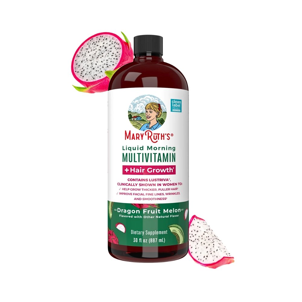 Mary Ruth's Liquid Multivitamin With Lustriva & Biotin 10000mcg. For Thicker Hair, Smoother Skin & Fewer Wrinkles, Dragon Fruit. 450mls, Exp: 02/2028