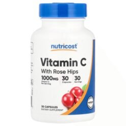 Nutricost With Vitamin C & Rosehips 1000MG,  For Antioxidant Function, Collagen Support, Well Aging - 30 Capsules    Exp: 07/2027