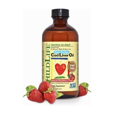ChildLife Essentials Cod Liver Fish Oil With DHA, EPA, Omega-3 Fatty Acid For Kids. From Babies 6+ Months, For Brain Development, Immunity- Strawberry Flavor, 8 fl oz                                         Exp: