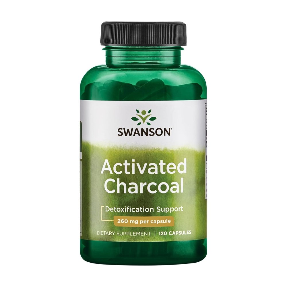 Swanson Activated Charcoal 260MG. Traps, binds & Removes Gas, Toxins, Contaminants From the Digestive Tract - 120 Capsules Exp: 09/2028