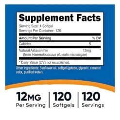 Alternative view of Nutricost Astaxanthin, 12MG.  Detoxification, Antioxidant Support for Eye, Skin, Heart.  120 Softgels.  |3 Months Supply|   Exp: 01/2029
