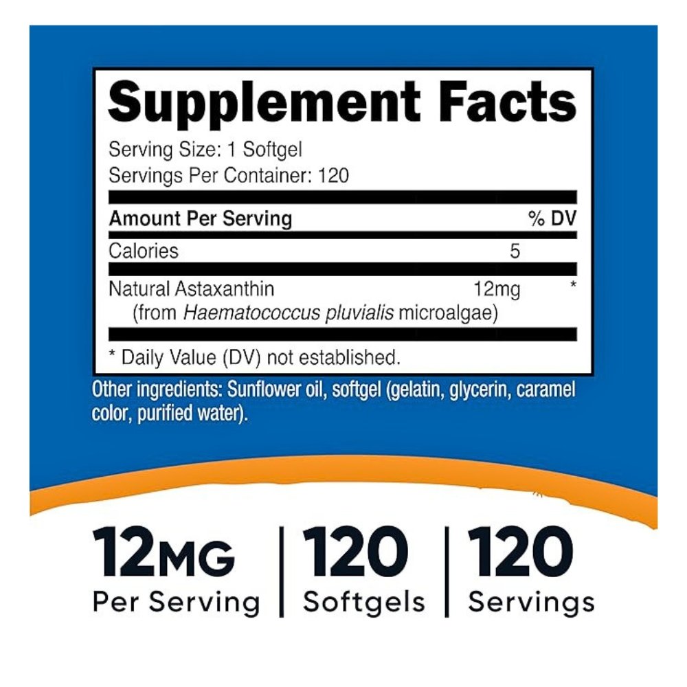 Nutricost Astaxanthin, 12MG. Detoxification, Antioxidant Support for Eye, Skin, Heart. 120 Softgels. |3 Months Supply| Exp: 01/2029 - Image 2