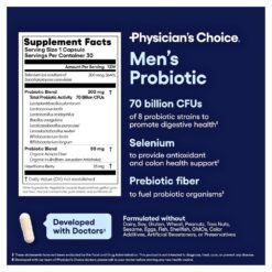 Alternative view of Physician's Choice Probiotics & Prebiotics For Men, 70 Billion CFU With Selenium & Organic Prebiotics. Supports Digestive Health, Microbiome, Colon, & Immune Health,  30 Count                                          Exp: 09/2027