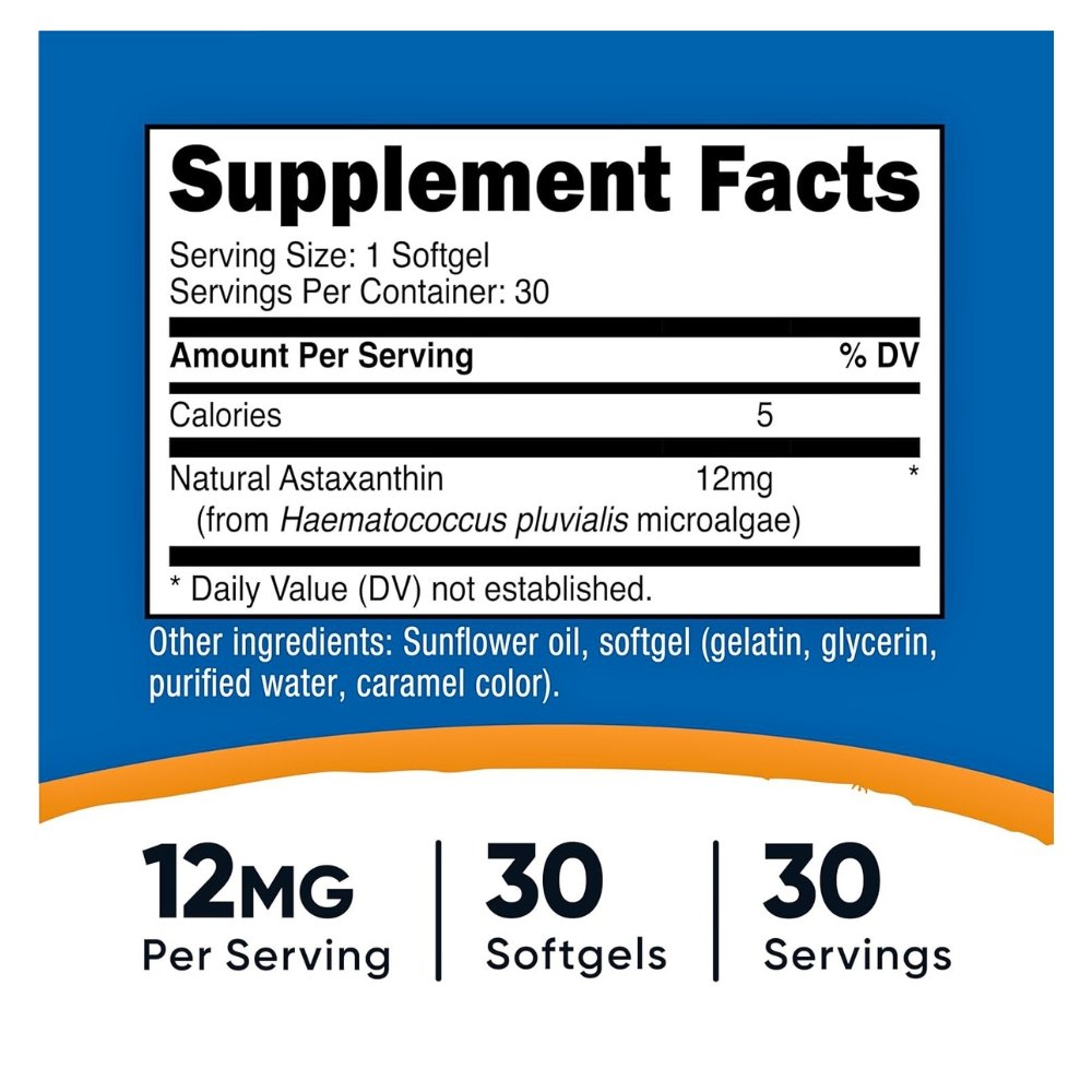 Nutricost Astaxanthin 12mg. Potent Antioxidant For Skin Health, Eye Protection, Inflammation 30 Softgels Exp: 01/2029 - Image 2