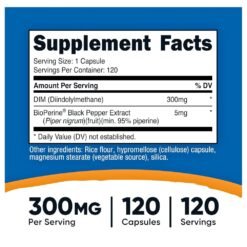 Alternative view of Nutricost Diindolylmethane (DIM) Plus BioPerine 300MG. Support For Healthy Estrogen Balance & Wellness.       120 Capsules                             Exp: 01/2029