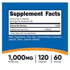 Alternative view of Nutricost L-Methionine, 1000MG. For Detox, Liver Health & Antioxidant Support 120 Capsules   Exp: 01/2029