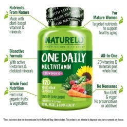 Alternative view of Naturelo One Daily Women's 50+ Multi (Iron Free) From Organic Whole Food. With Activated Folate, B12, To Boost Immunity, Energy & Health.     60 Capsules                                                                                              Exp: 12/2027