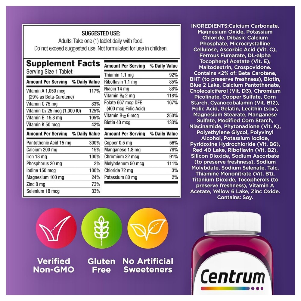 Centrum Multivitamin For Women With Iron, Vitamin D3, B Vitamins & Antioxidants. For Overall Wellness, Energy, Hormonal Balance - 120Ct. Exp: 12/2027 - Image 2