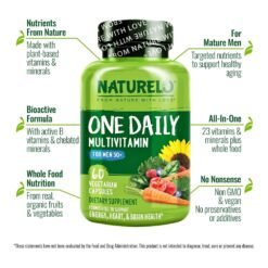 Alternative view of Naturelo One Daily Men's 50+ Multivitamins From Organic Whole Food. With Activated Methylfolate, MethylB12, To Boost Immunity, Energy & Health.  -60 Capsules                                                                                              Exp: 08/2027