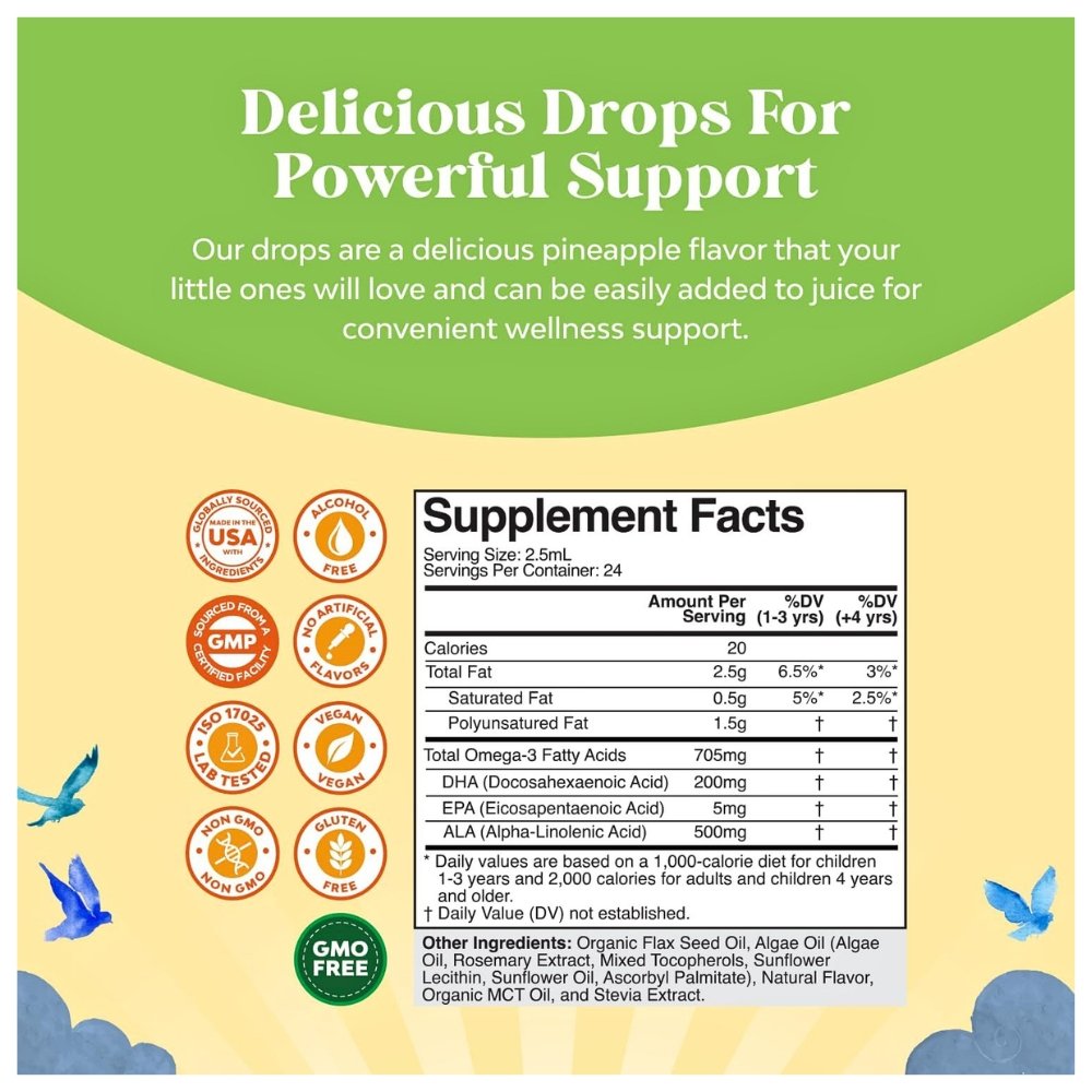 Nature's Craft Children’s DHA, Omega-3 with EPA DHA & ALA. For Brain, Eyes, Nerve Development & Focus Support, Pineapple Flavour. 60mls Exp: 04/2028 - Image 2