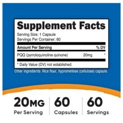 Alternative view of Nutricost Pyrroloquinoline Quinone, PQQ 20MG.  Antioxidant, Antinflammatory, Improves Memory, Focus (Nootropic) & Energy, 60 Capsules    Exp: 02/2029