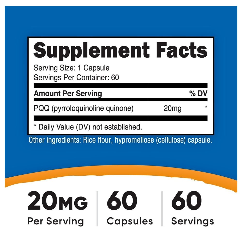 Nutricost Pyrroloquinoline Quinone, PQQ 20MG. Antioxidant, Antinflammatory, Improves Memory, Focus (Nootropic) & Energy, 60 Capsules Exp: 02/2029 - Image 2