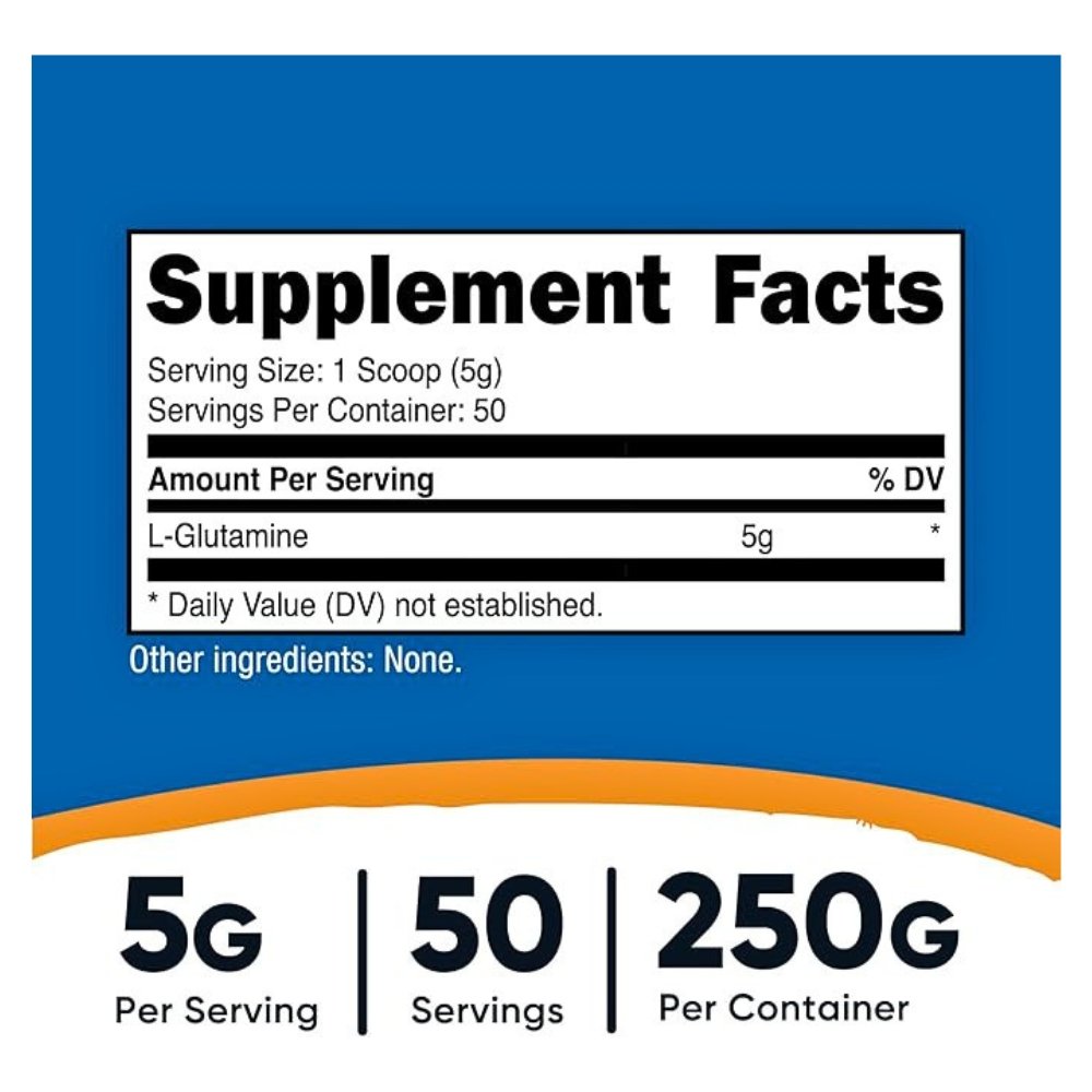 Nutricost l-Glutamine 5G. For Muscle Recovery, Endurance, Improved Performance, Immune & Gut Health, 250G Powder Exp: 02/2029 - Image 2