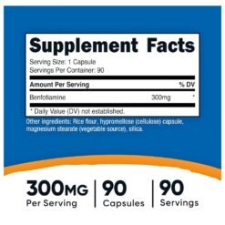Alternative view of Nutricost Benfotiamine 300mg, Fat Soluble, Bioavailable,  Activated Form Of Thiamine (Vitamin B1), For Nerve Health, Energy, Cardiovascular Support. - 90 Capsules       |3 Months Supply|                                                             Exp: 10/2029