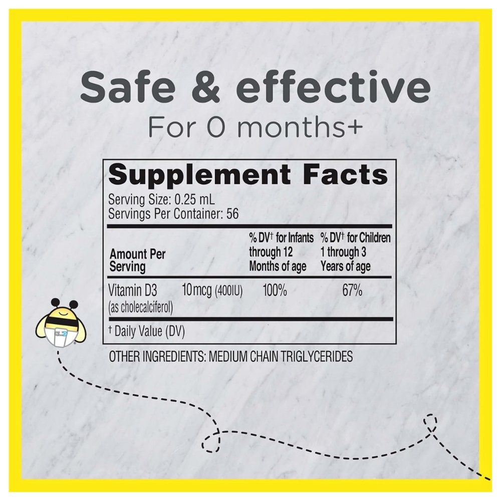 Zarbee's Baby& Toddler Vitamin D3 Drops, Unflavored 400 IU Vitamin D3. For Healthy Bones, Immune System Support, Normal Sleep Rhythms Exp: 11/2027 - Image 2