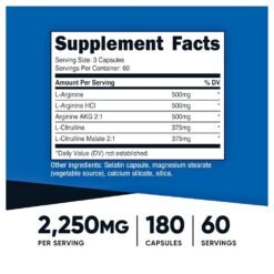 Alternative view of Nutricost Nitric Oxide Booster 2250MG With L-Arginine & L-Citrulline 1500MG| 750MG. For Improved Blood Flow, Blood Pressure, Erectile Function, 180 Capsules.  |2 Months Supply|   Exp:  03/2029
