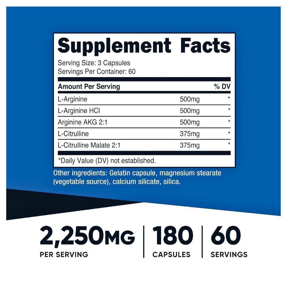 Nutricost Nitric Oxide Booster 2250MG With L-Arginine & L-Citrulline 1500MG| 750MG. For Improved Blood Flow, Blood Pressure, Erectile Function, 180 Capsules. |2 Months Supply| Exp: 03/2029 - Image 2