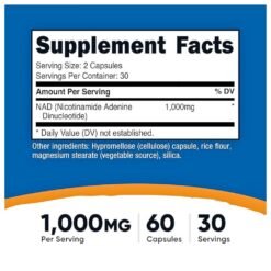 Alternative view of Nutricost  Nicotinamide Adenine Dinucleotide (NAD+), 1,000mg. Active Form Of Vitamin B3, For Energy, DNA Repair, Well Aging, 60 Capsules.    Exp:01/2029
