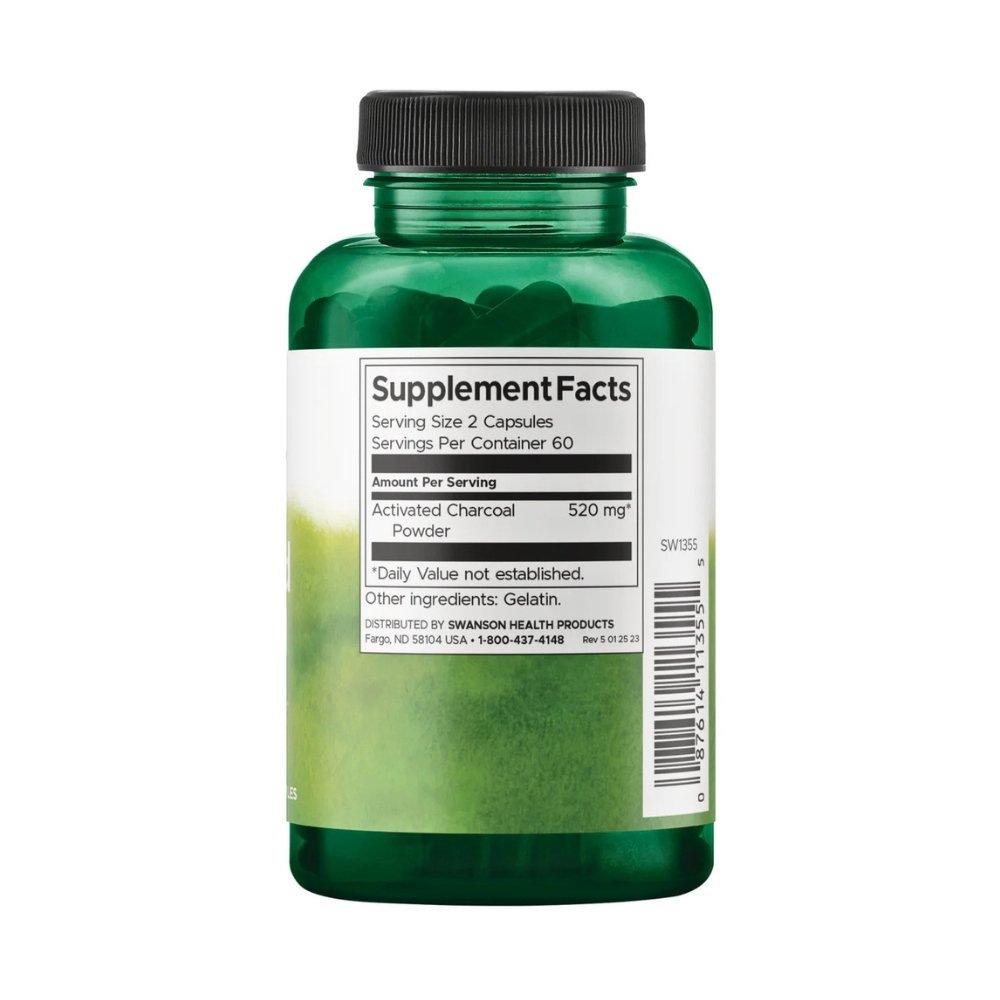 Swanson Activated Charcoal 260MG. Traps, binds & Removes Gas, Toxins, Contaminants From the Digestive Tract - 120 Capsules Exp: 09/2028 - Image 2