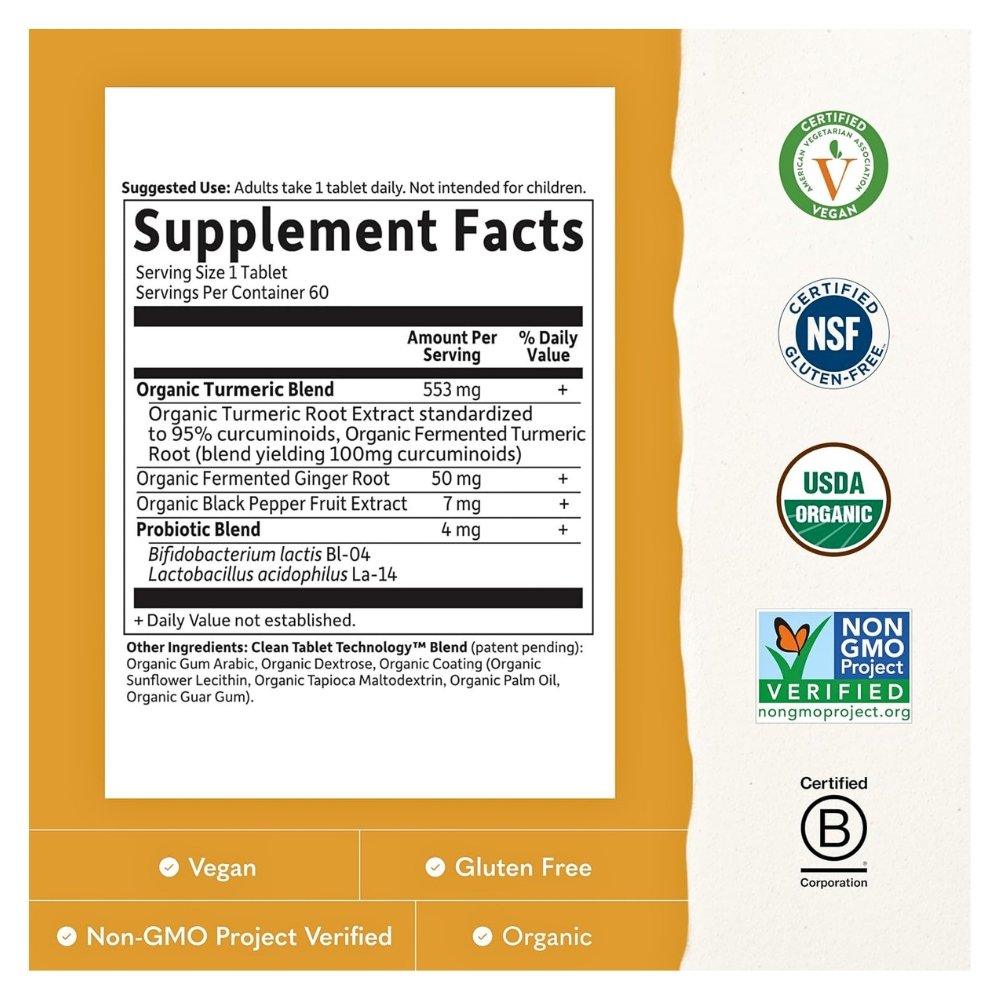 Garden of Life Organics Extra Strength Turmeric With Probiotics, Curcumin, Ginger Root & Black Pepper. For Gut, Antinflammatory & Antioxidant Support, 60 Tablets Exp: 02/2027 - Image 2